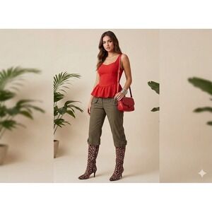 Cache Crop Jeans 4 Olive Green Utility Military Chic Embellished